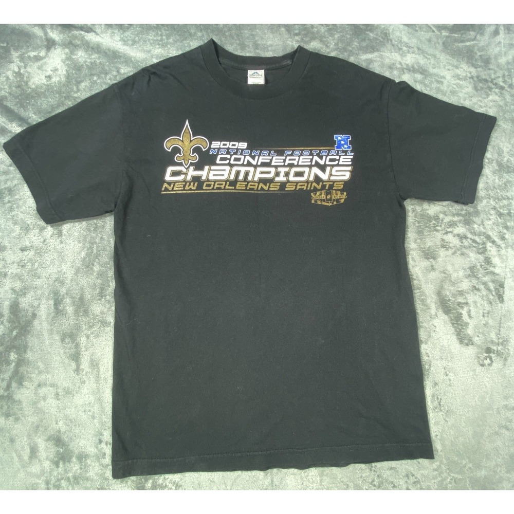 New Orleans Saints Shirt Mens L Super Bowl Champions Black Football 2009 Alstyle